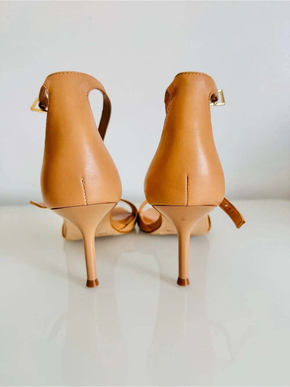 Vince Camuto Tan Ankle-Strap Square-Toe Heels